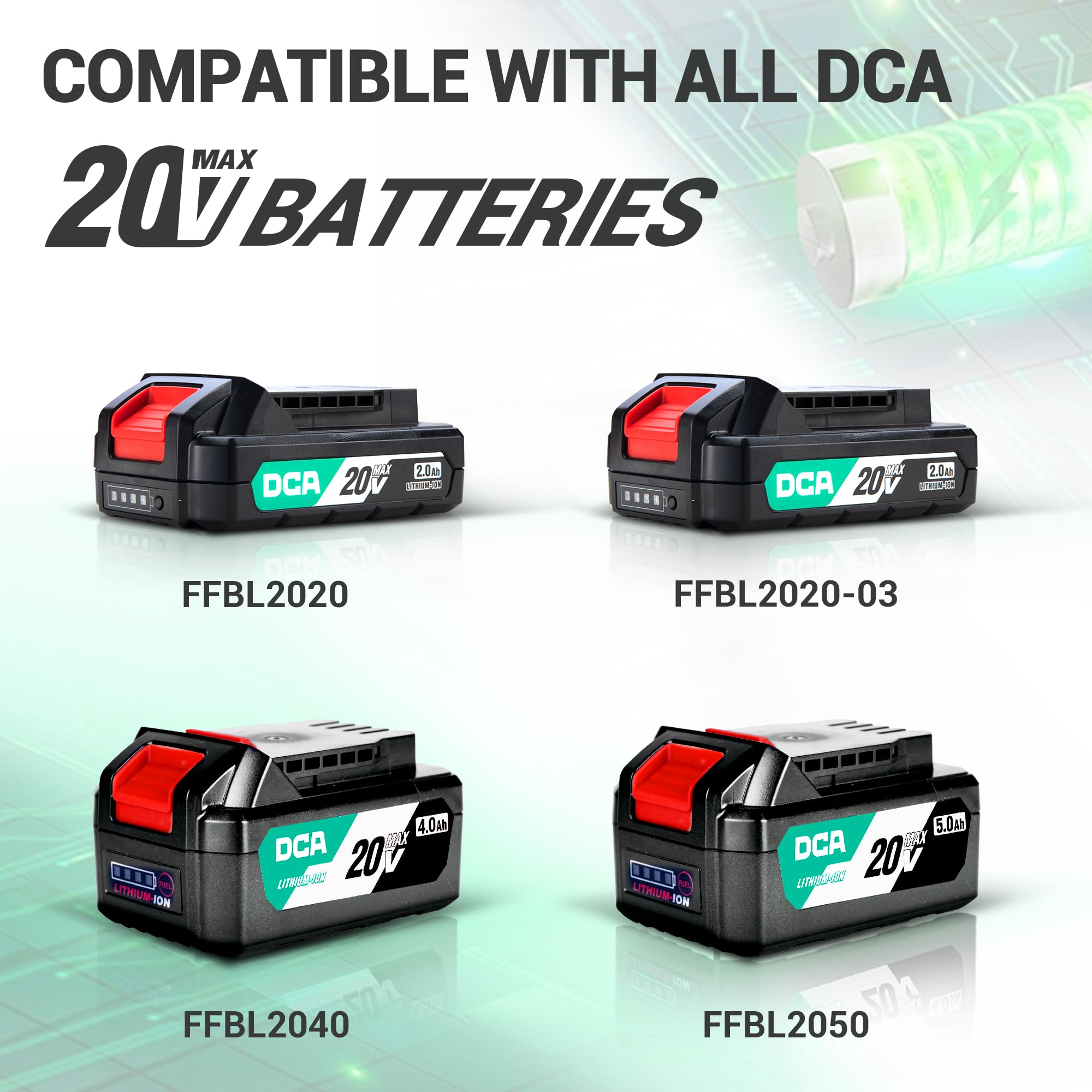 DCA 20V MAX Lithium Ion Battery Charger (FFCL20-02), Compatible with DCA 20V Battery, Compact Design with LED Indicator