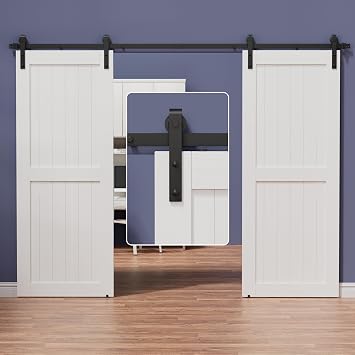 ZEKOO 10 FT Barn Door Hardware Kit for Cabinet Closet, Sliding Door Hardware for Double Barn Door, Heavy Duty Black Barn Door Track with Steel Hanger, Slide Smoothly Quietly, Easy Install