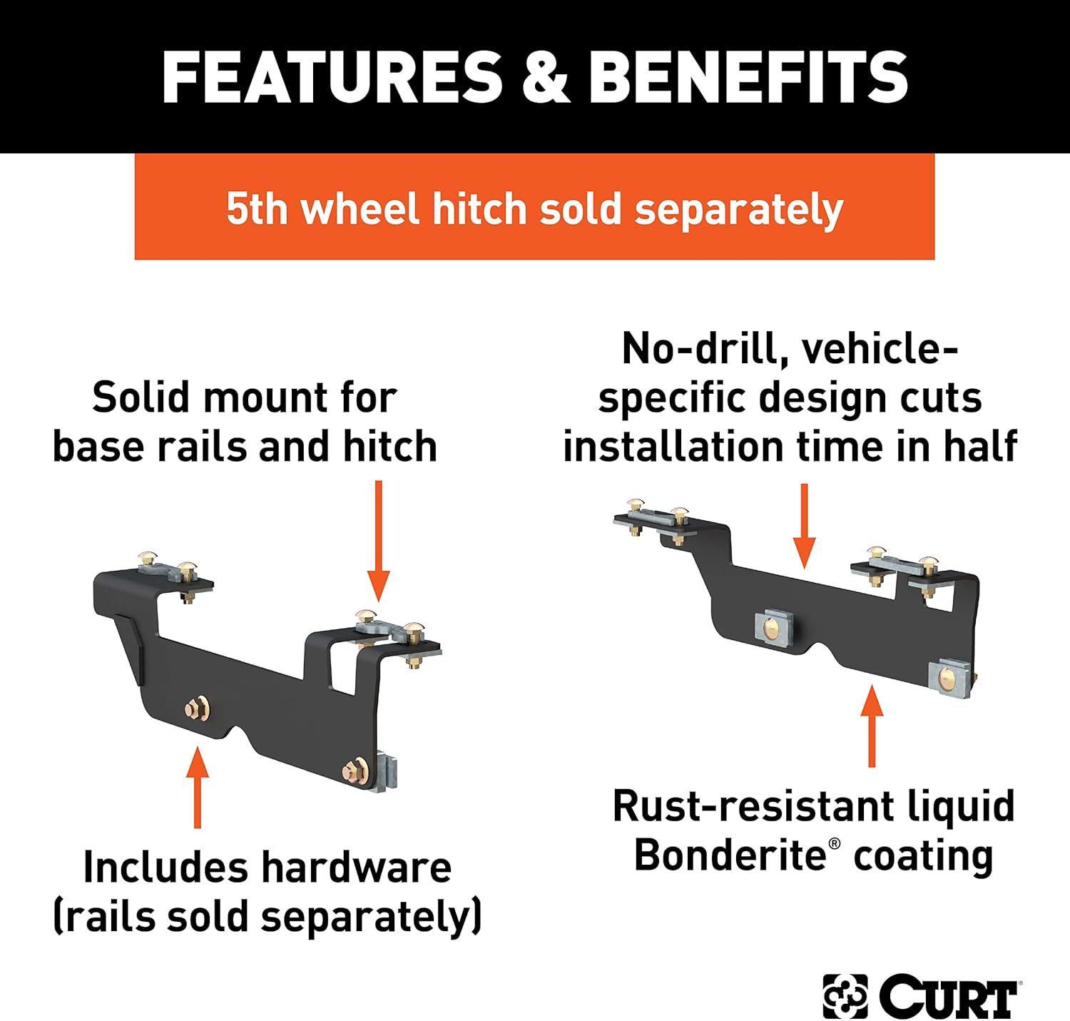 CURT 16442 5th Wheel Installation Brackets, Select Ford F-150, Except Police Responder , Black