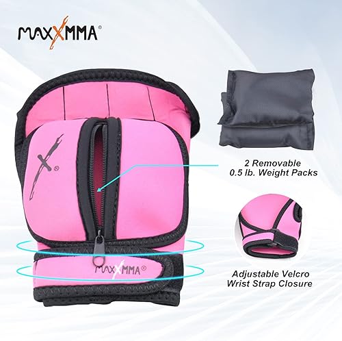 Miniatura 4 de MaxxMMA Guantes con peso ajustables, juego de 2 libras, peso extraíble (2 x 0.5 libras cada guante) para esculpir MMA Kickboxing, cardio, aeróbicos,