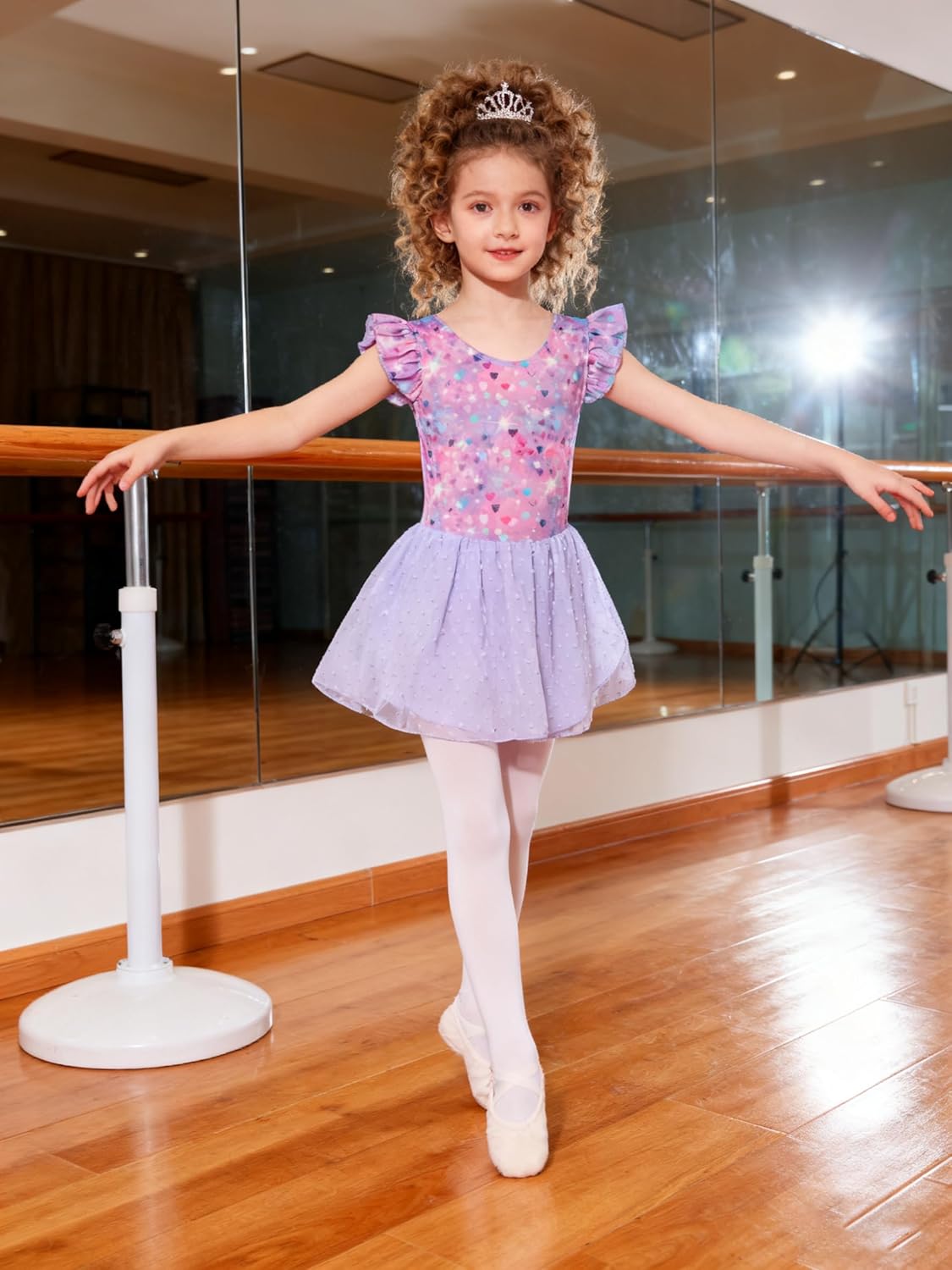 Funnycokid Ballet Leotard for Girls Dance Leotards with Skirt Toddler Ruffle Sleeve Ballerina Outfit - Image 2