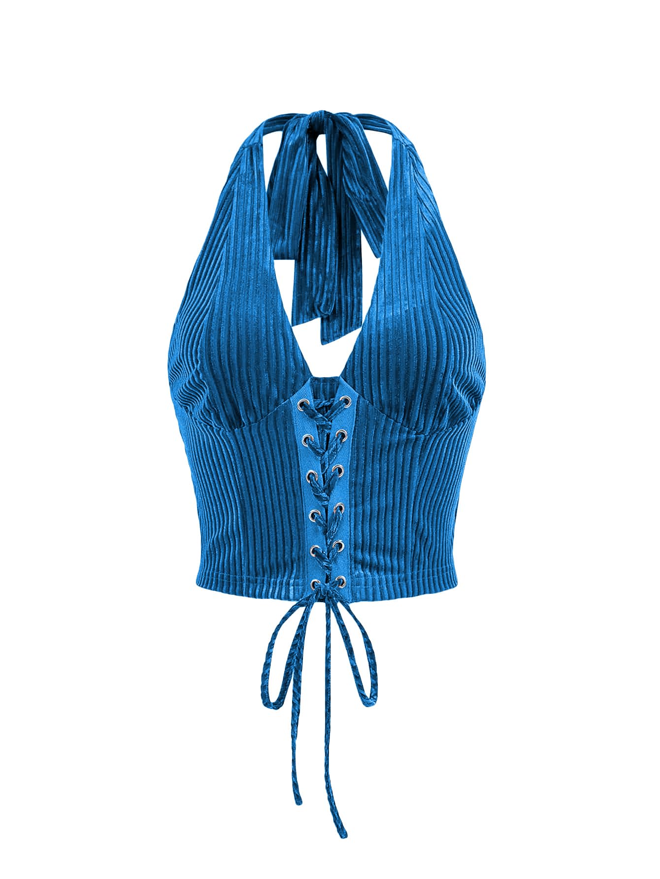 Verdusa Women's 2026 Going Out Halter Corset Top Lace Up Open Back Crop Tops Concert Cowgirl Outfits
