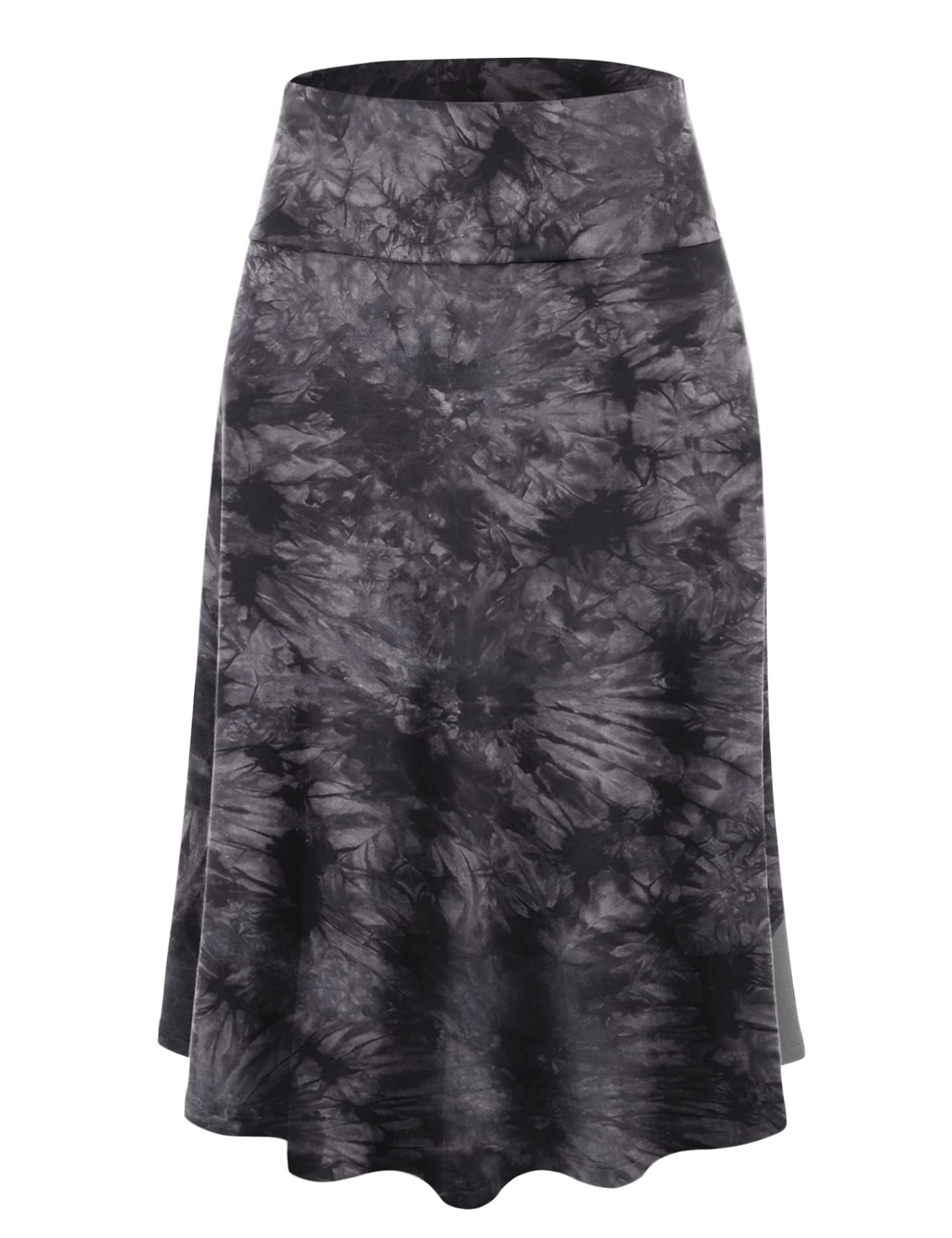 Lock and Love Women's Solid Ombre Lightweight Flare Midi Pull On Closure Skirt S-XXXL Plus Size