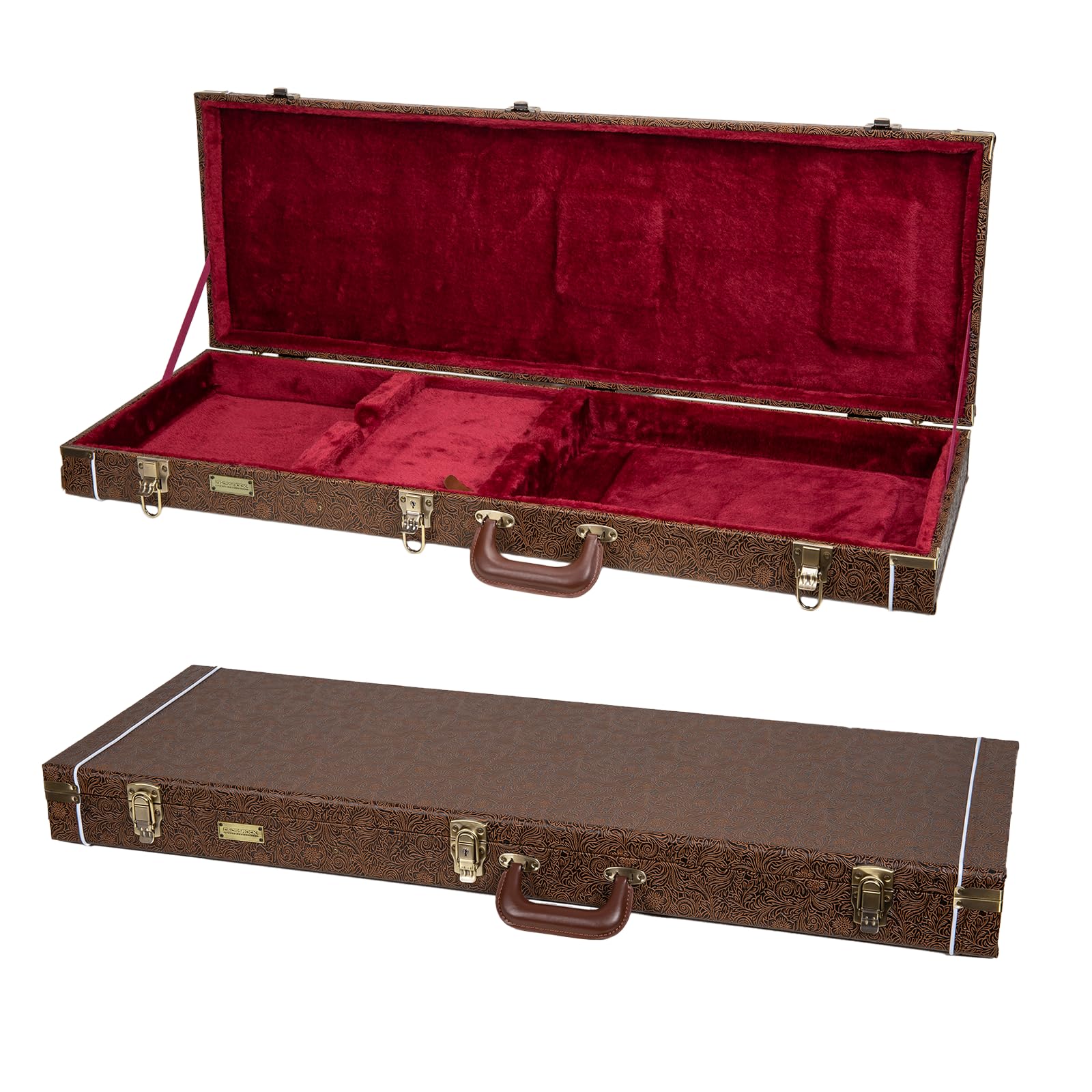 Crossrock étui rectangulaire en Bois pour Guitare électrique Jazzmaster & Jaguar, Blossom Brown en Similicuir, Doublure en Velours Vert forêt, Serrure — Designer Series CRW530JMBQ