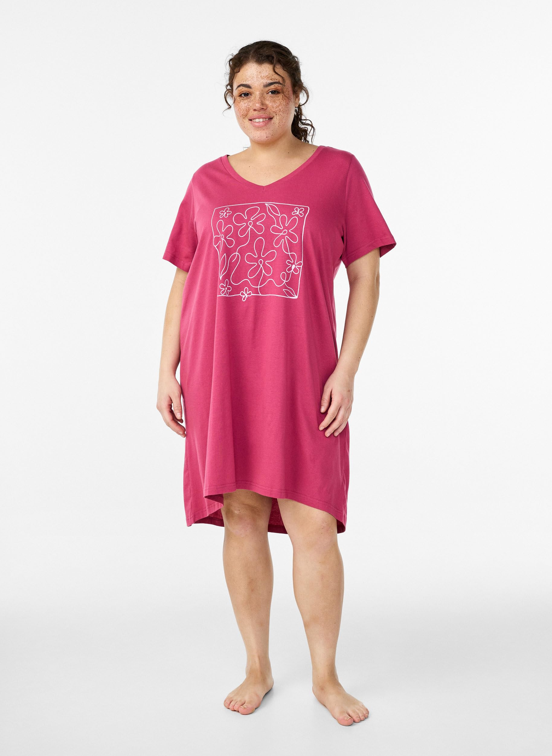Zizzi Chemise de nuit en coton à manches courtes pour femme Tailles 42-60
