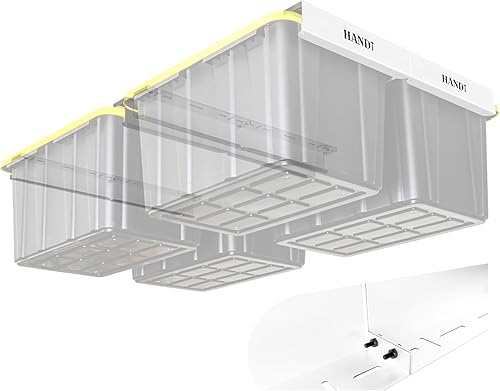 HANDT Estante de almacenamiento de techo de garaje, sistema de organización de contenedores de almacenamiento de garaje, estante superior de metal