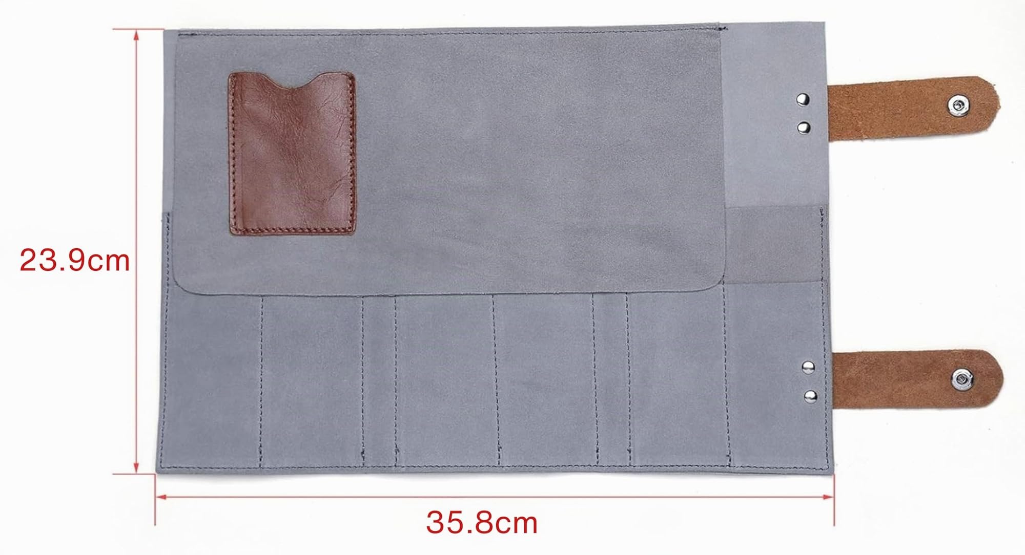 PERFEHAIR Friseurtasche in Grau – Professionelle Werkzeugtasche mit 12 Fächern für Scheren & Barber-Zubehör (Roll-up Design, Haarabweisend) – Leichte Ledertasche für Salon, Reise & Geschenk
