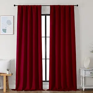 Simplebrand Red Blackout Curtains for Bedroom 96 Inches Long 2 Panels, Solid Thermal Insulated, Energy Saving Living Room Window Treatment Curtains Blackout Drapes, W50 x L96 Inch, Red