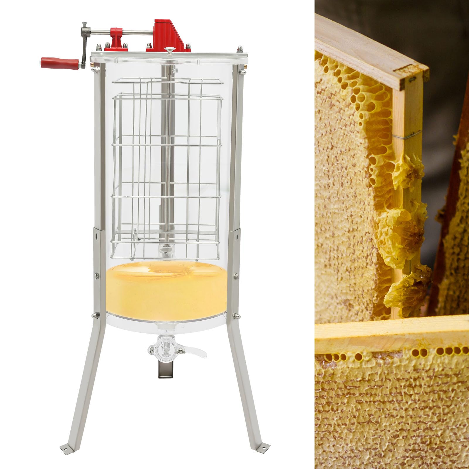 Extractor de miel manual de 2 marcos Centrífuga de miel de abejas Diseño saludable Acrílico transparente Ergonómico Fácil de limpiar Accesorio para apicultores
