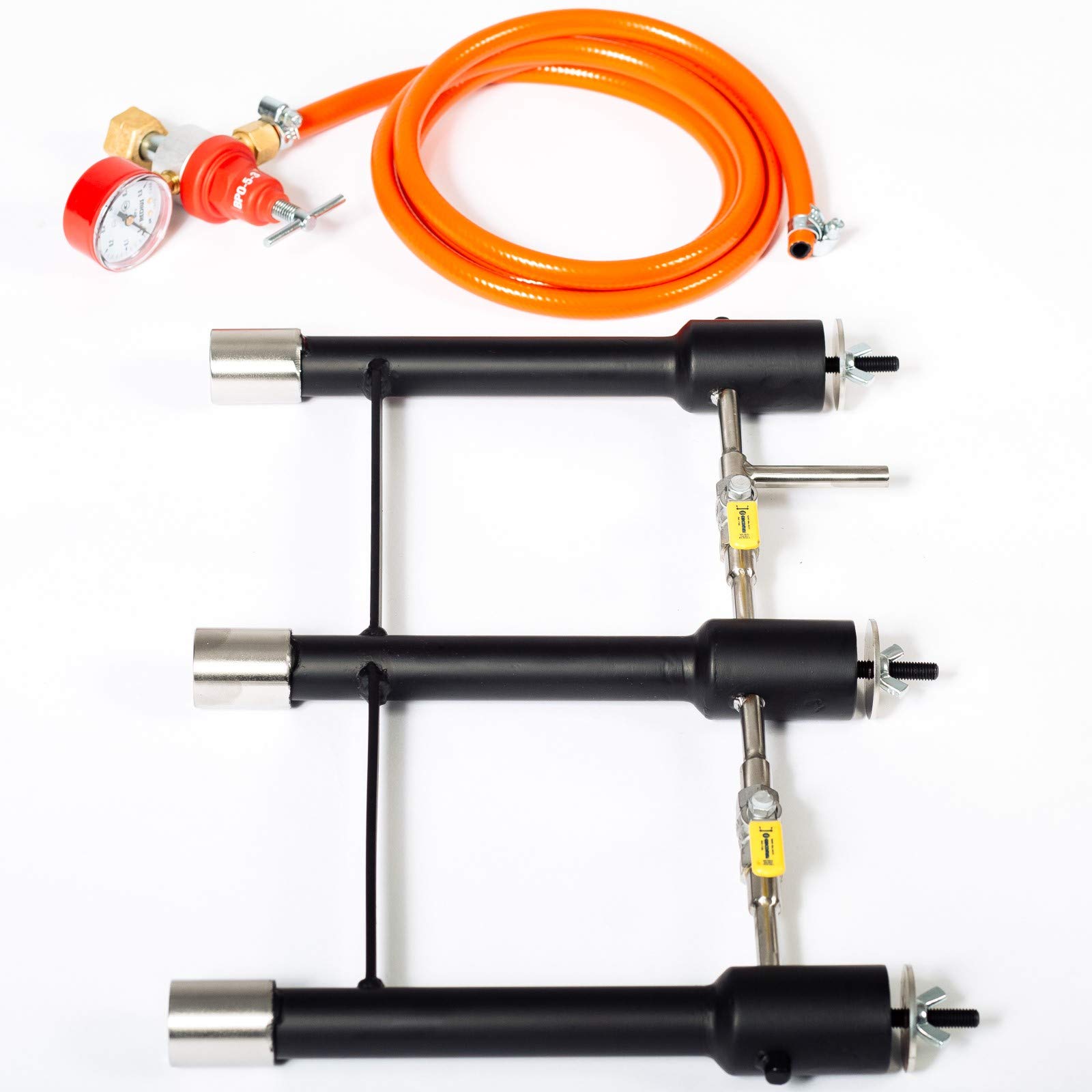 DEVIL-FORGE Gas Burner 3 Connected DFP (240.000 BTU) use 1, 2 or 3, gas ball valve, air choke, Propane Forge Furnace Foundry Raku Kiln Blacksmith Farrier Knife, professional