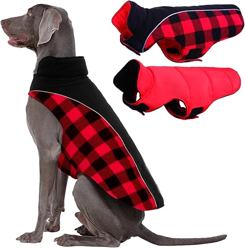 Miniatura 33 de Kuoser Dog Winter Coat, Reversible Waterproof Dog Jacket with Reflective Strip, Warm Dogs Fleece Vest Adjustable Doggy Cold Weather Clothes Plaid