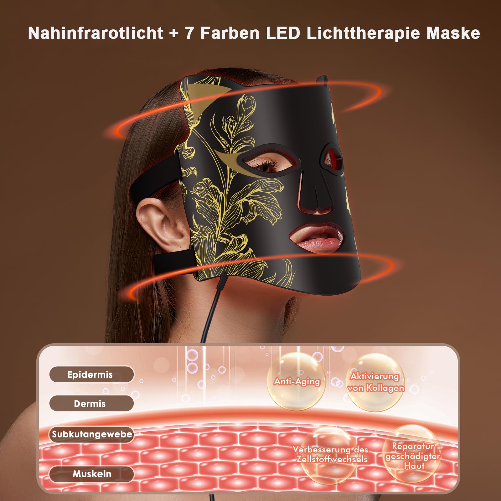 LED Gesichtsmaske mit Rotlichttherapie – 7 Farben led maske gesicht mit Kühlmaske, Anti-Aging/Akne, Aufhellung, Faltenbehandlung, Pflegegerät und Schön für alle Hauttypen