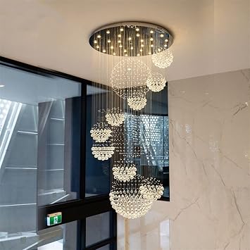 Demeanor LED Chandeliers, Luxury Crystal Chandelier Staircase Chandelier Modern Villa Crystal Light Hotel Lobby Living Room Hollow Light Color Warm White, Size Dia100CMxH250cm