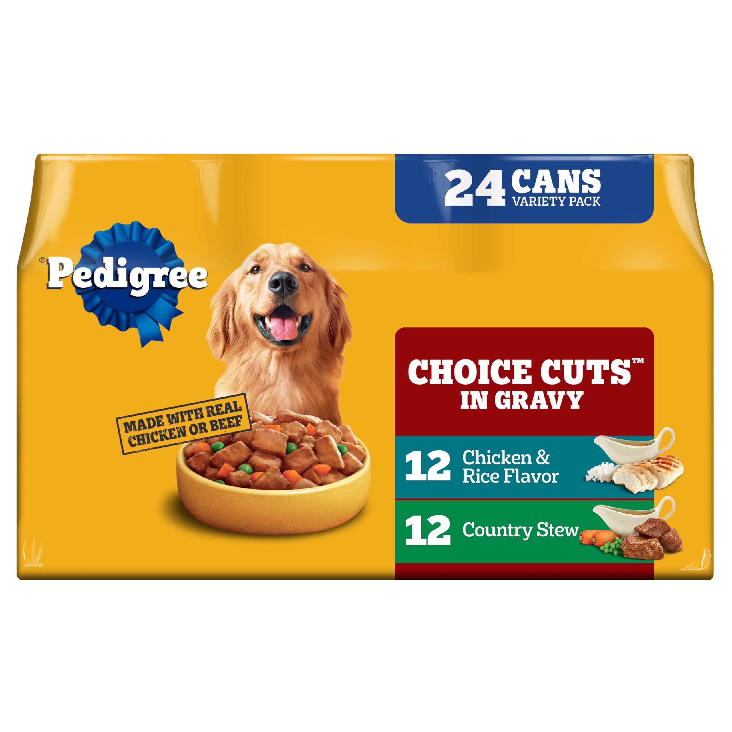 Pedigree Choice Cuts in Gravy Adult Wet Dog Food Chicken & Rice Multipack, 13.2 oz. Cans 24 Pack