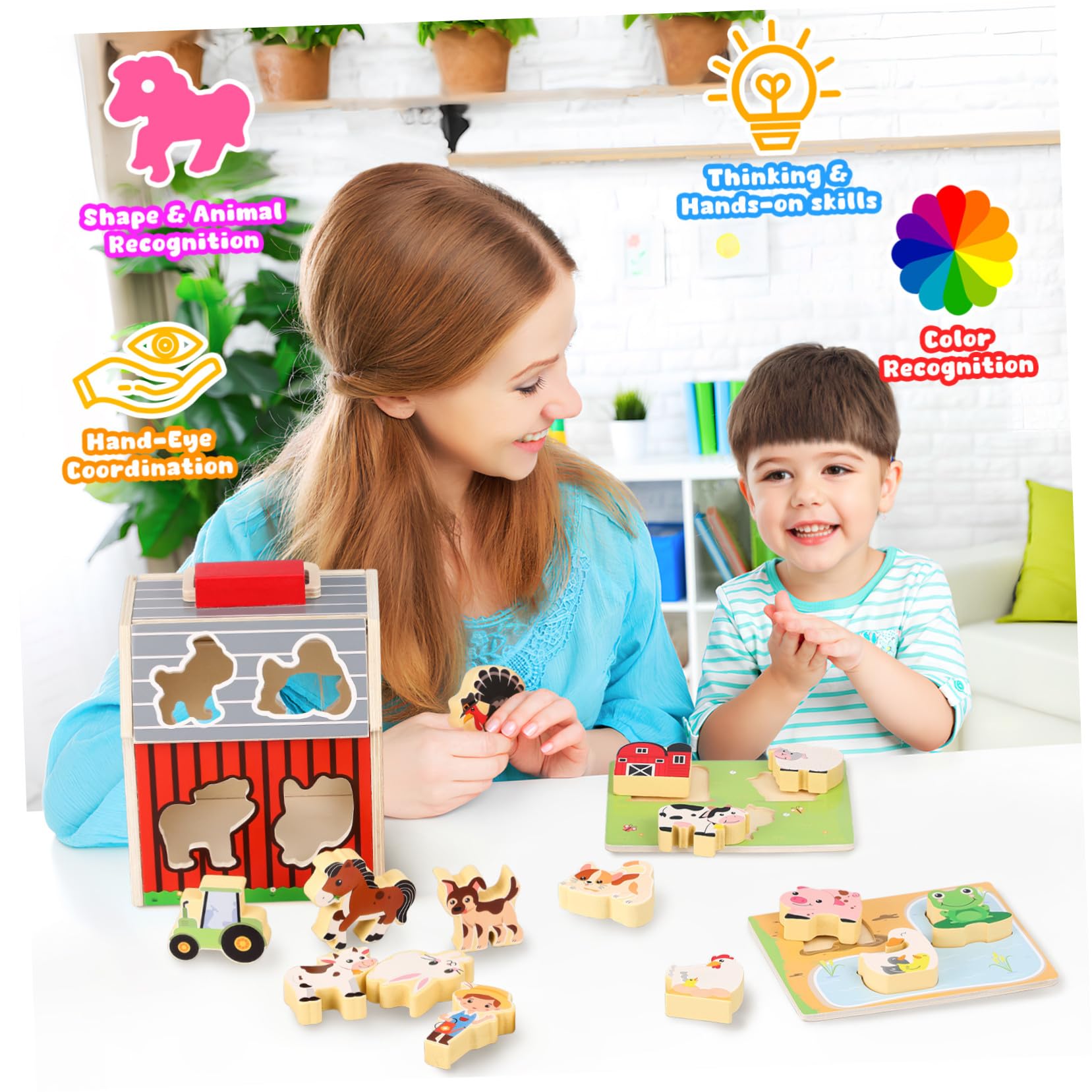 Didiseaon Juguetes de Granja de Madera Años Animales de Granja para Aprendizaje Preescolar Juguetes Montessori para Bebés y Pequeños Actividades Educativas para Regalos de Cumpleaños