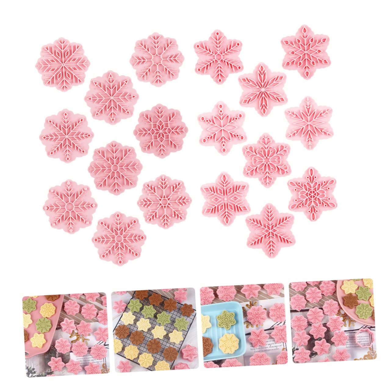 PRETYZOOM 4 Sätze Schneeflocken-schablone -ausstecher Schneeflocken-ausstecher Mini-kekse Ornamente Weihnachtsbacken Weihnachts Backform Backzubehör Pp Keksform Rosa 18 Stück * 4