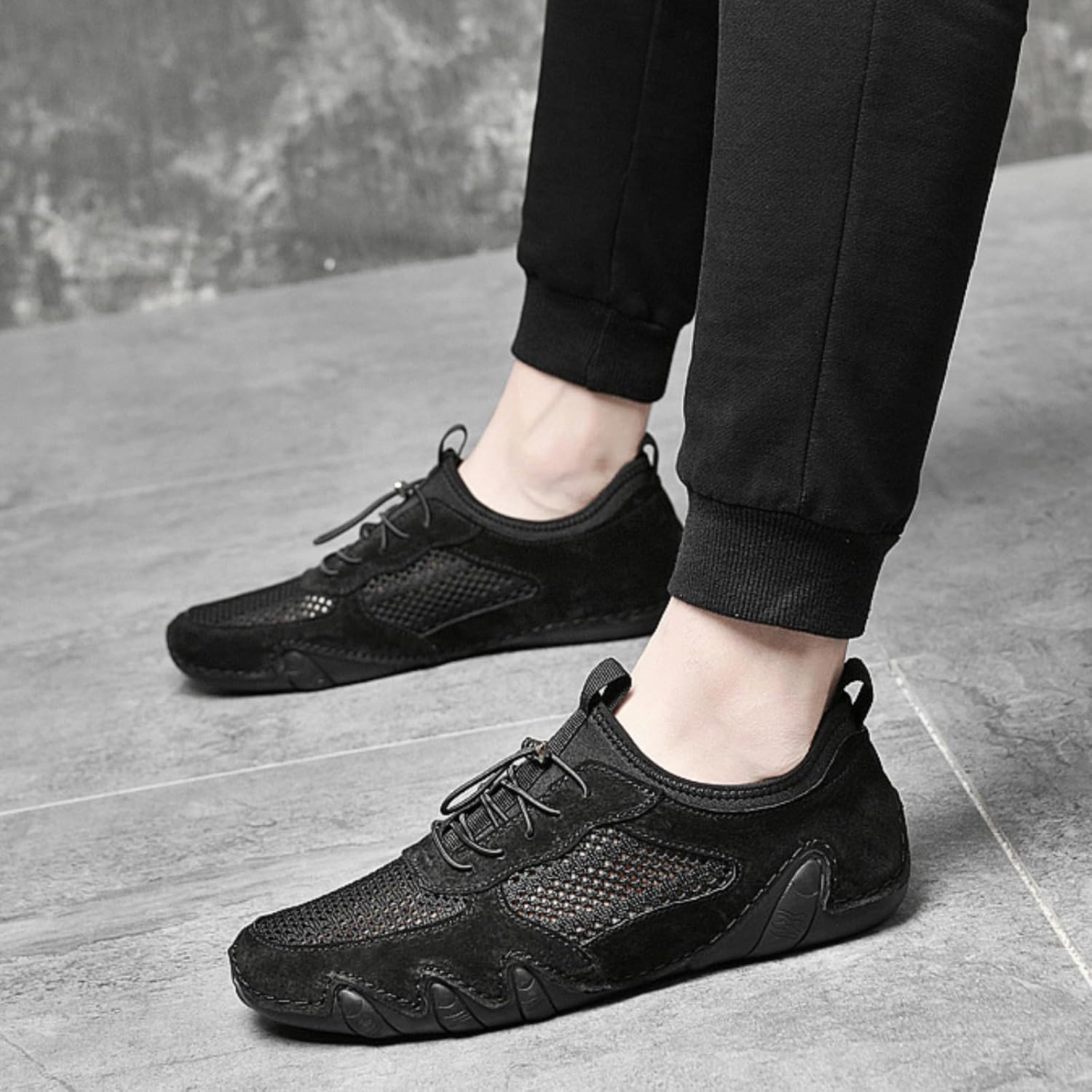 OJPO Driving Shoes for Men Breathable Mesh Men's Casual Shoes Slip On Fashion Comfortable Handmade - Image 2