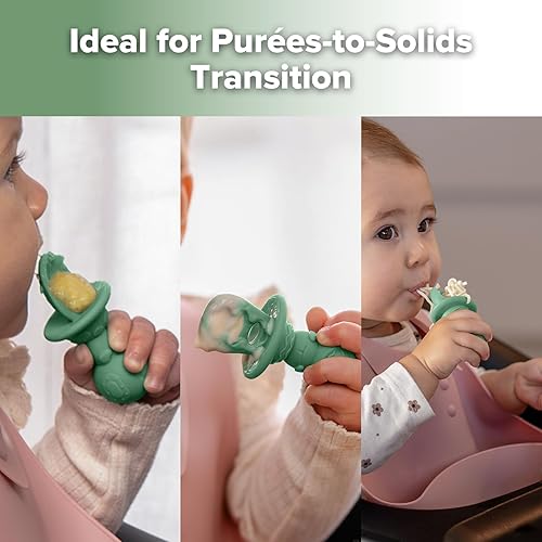 Miniatura 6 de Haakaa Cucharas de silicona para bebés de 6 meses, utensilios para bebés con mango de astronauta antiestrangulamiento, fácil de agarrar, aptas para