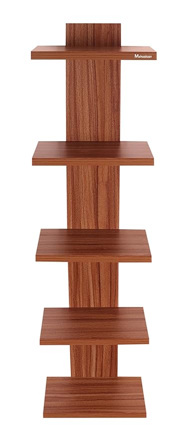 Mahaakaay Wall Mounted Decorative Book Shelf Bookcase Space Saving Books Holder Stand Set of 5 Wooden Shelves Rack Display Home Decor Color Walnut