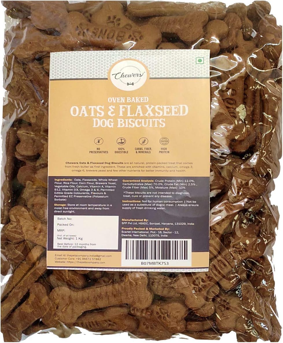 Chewers Oven Baked Multigrain Dog Biscuits with Flaxseed & Oats, Dog Treat 1 Kg