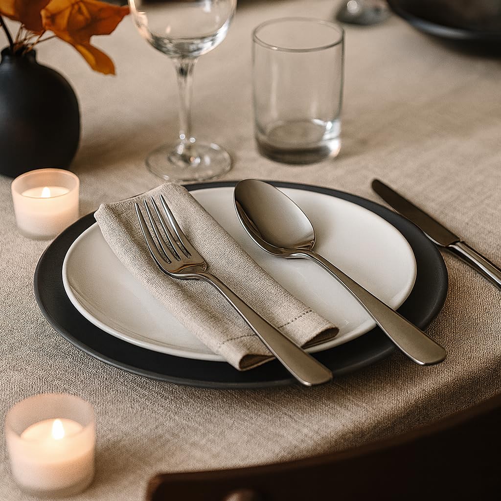 Besteck Set 60-teilig für 12 Personen Edelstahl – elegantes Tafelbesteck Set hochglanzpoliert, spülmaschinenfest und rostfrei; für stilvolle Tischkultur im Alltag und zu Feiern (Model 3)