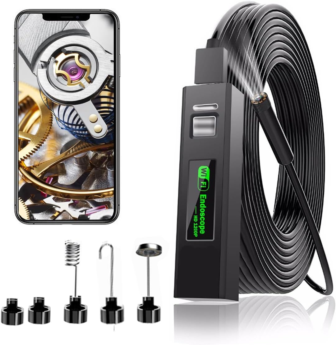 Wireless Endoscope Camera, WiFi Borescope Inspection Camera 1200P HD Pipe Camera with Light for iPhone Android/iOS Phone/Windows/Mac/Tablet/PC (32.8FT)…