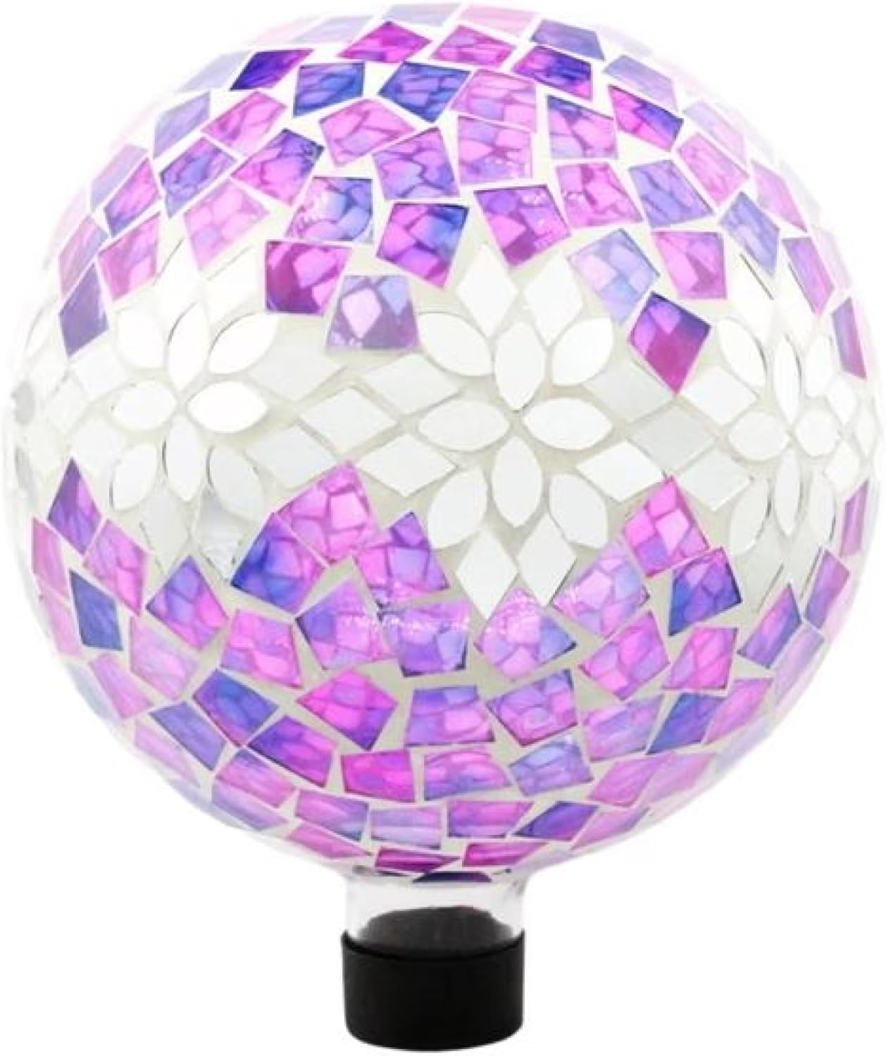 Very Cool Stuff Silver & Pink Floral Tile Gazing Globe, 10 inches - Handcrafted Mosaic Glass Décor with Hanging Chain for Garden, Patio & Home
