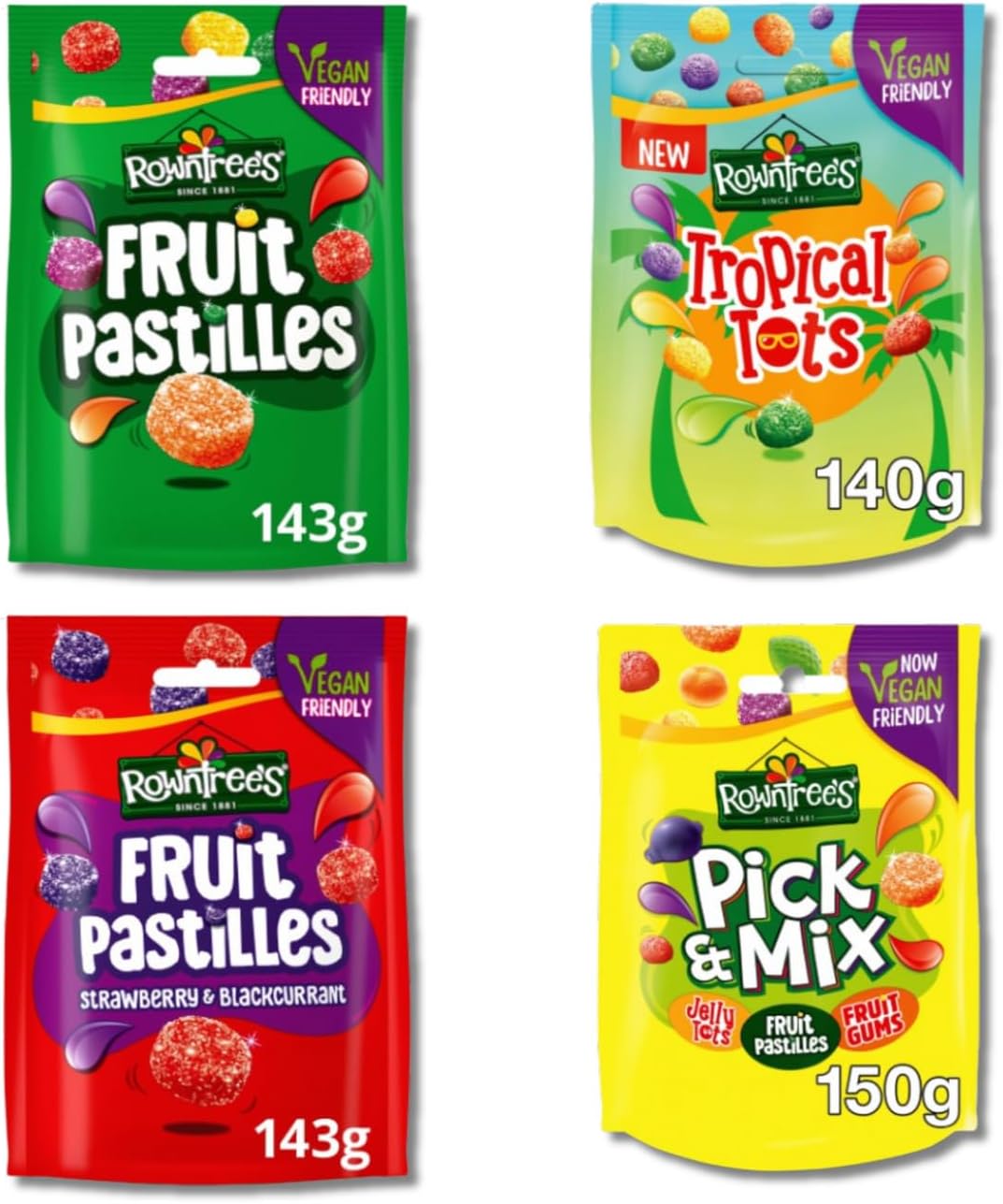 FEZ KEKEVEGAN FRIENDLY CHEWY SWEETS BUNDLE ROWNTREE'S FRUIT PASTILLES - PICK N MIX - TROPICAL JELLY TOTS 140-150G