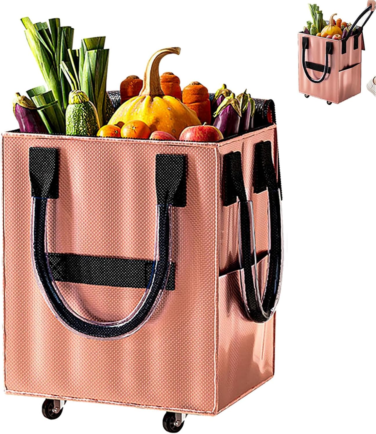 Reusable Grocery Bag on Wheel, Barrier-Free Transportation of Items, Foldable Shopping Cart with Wheels, Can Carry up to 67 Pounds, Suitable for Groceries, Laundry, Camping and Moving.