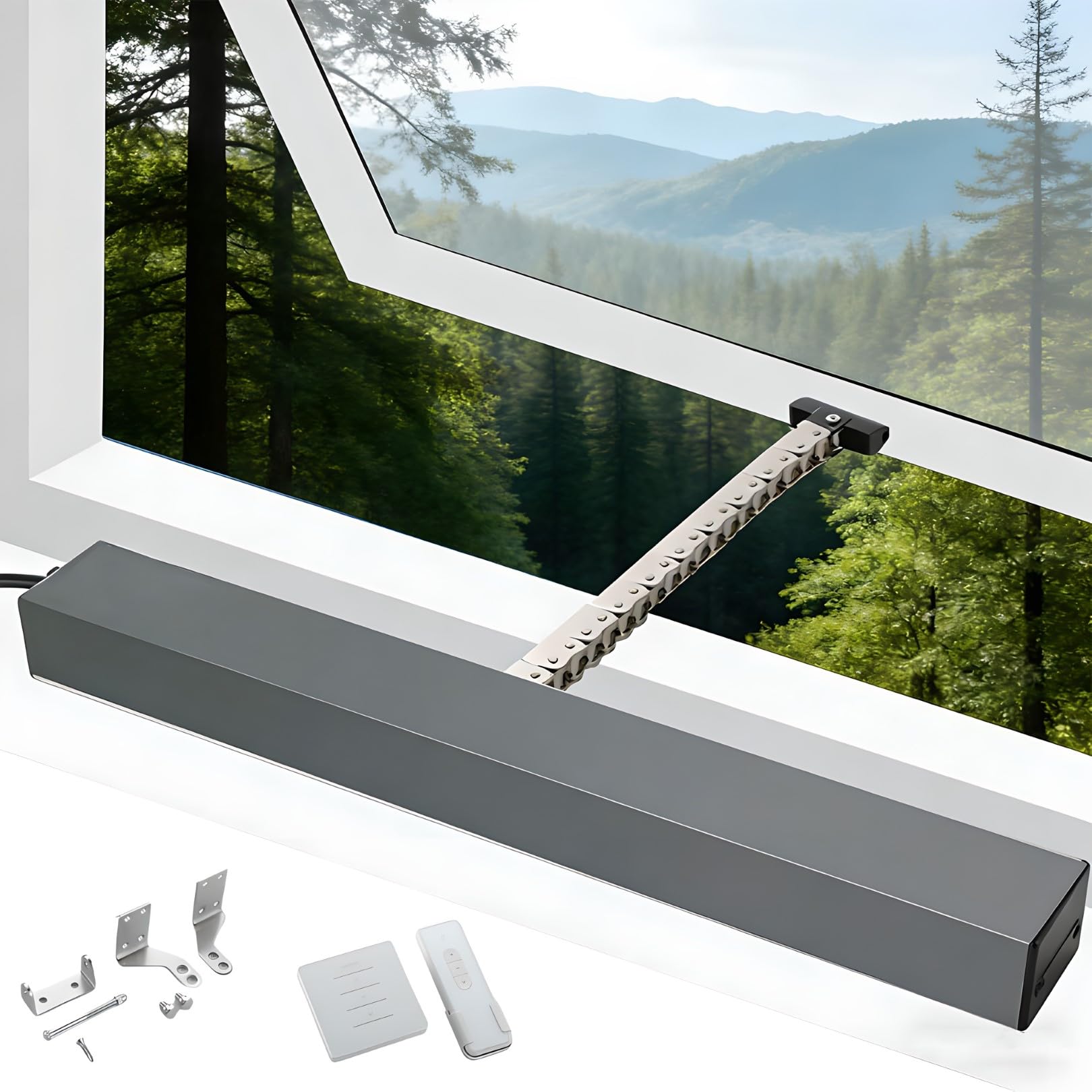 Aut Ouvre-fenêtre électrique Smart Chain PE Opener avec télécommande course réglable 200-1000 mm Idéal pour la maison et le bureau Lanterne et évents de toit Installation facile
