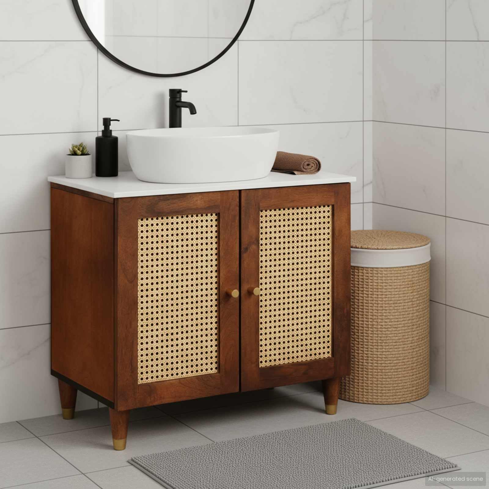 Mueble bajo lavabo marrón de madera 62 x 33 x 58 cm con 2 puertas y estantes, mueble de baño moderno para cuarto de baño, invitados, inodoro con mucho espacio y diseño práctico