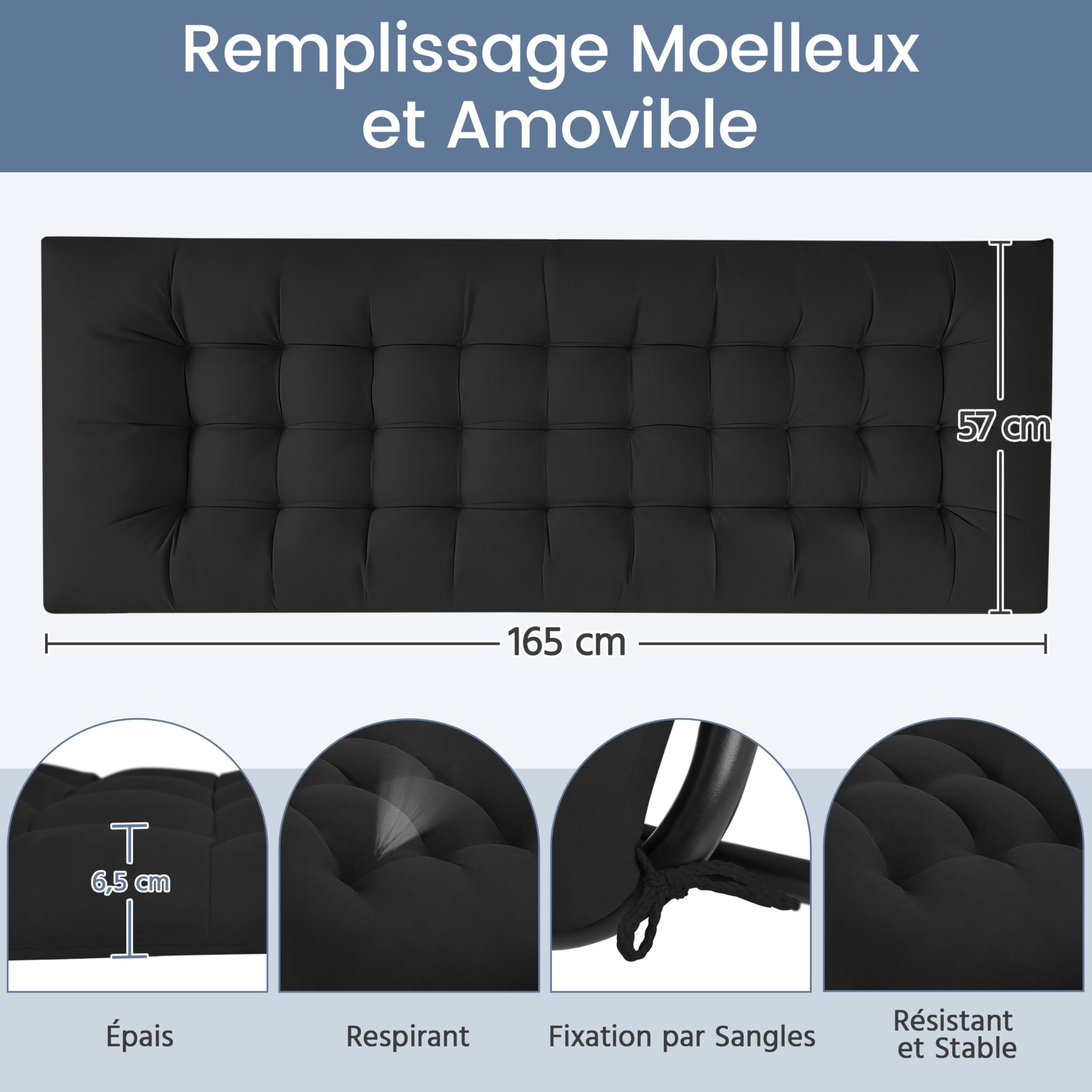 Abician Bain de Soleil Chaise Longue de Jardin avec Coussin, Fauteuil de Jardin Chaise Longue Pliable & Inclinable, avec Porte-Boisson Repose Pieds Appuie-tête Amovible, capacité 200kg aux intempéries