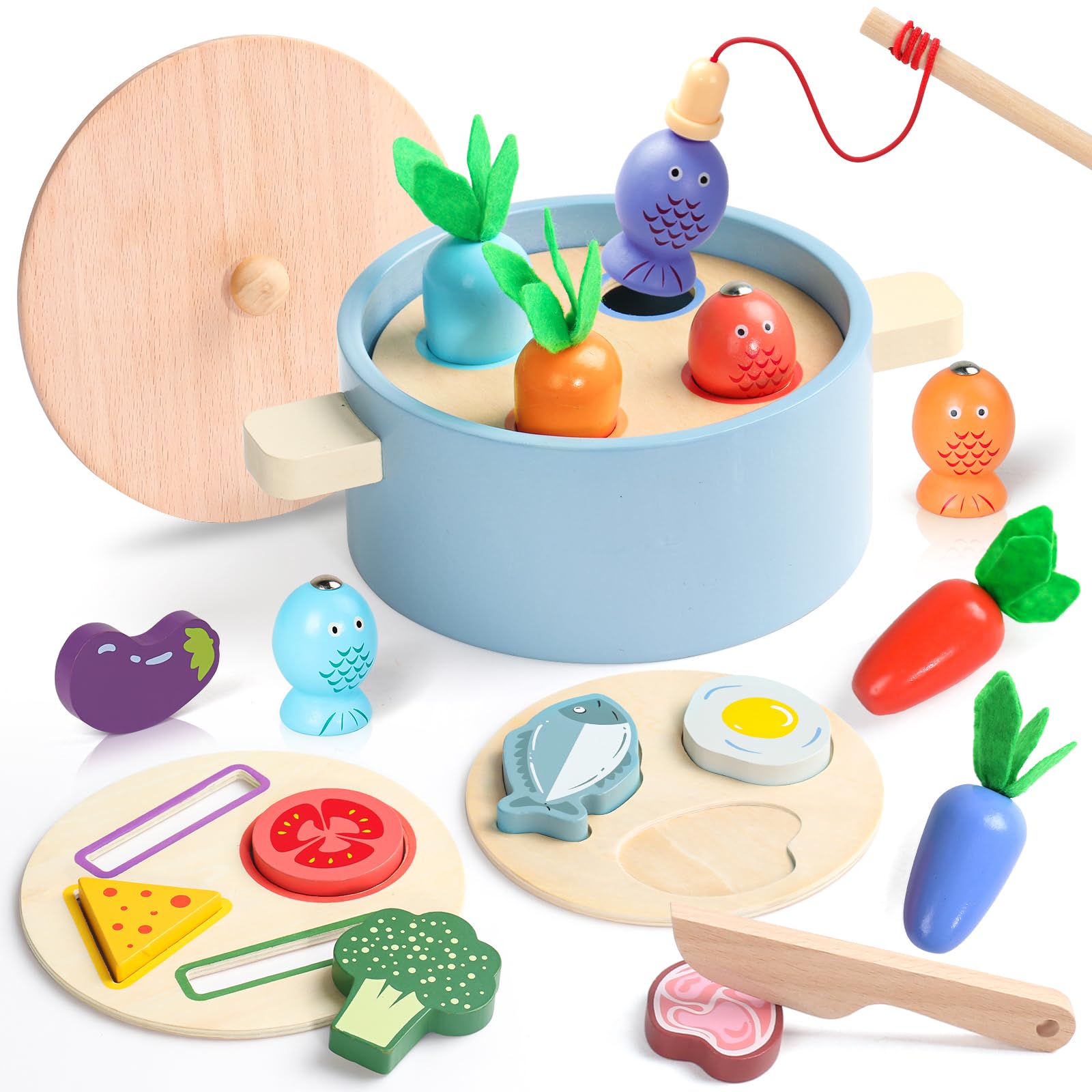 jerryvon Juguetes Niños 2 Años Cocinas Juguetes Montessori 2 Años 4-En-1 Juego Pescar Peces Magnética Regalo Niña Niño 2 3 Años Juegos Educativos Niños 2 Año Comida Juegos Niño 2 Año