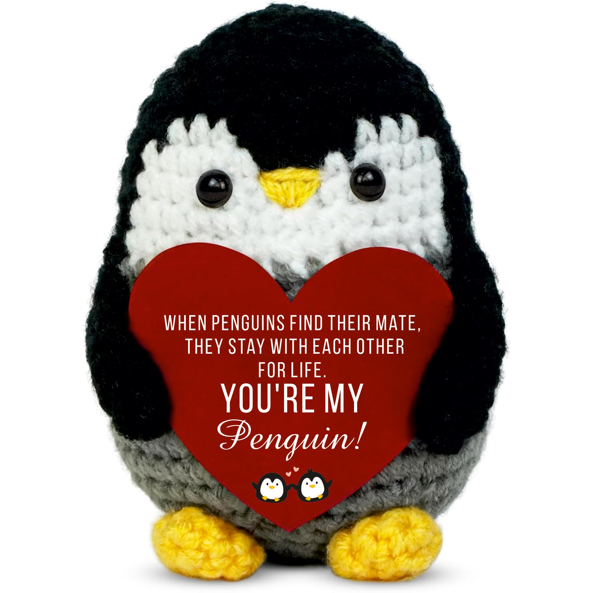 Gifts for Her from Husband, Handmade Crochet Emotional Mini Funny Penguin, Romantic Birthday Wedding Anniversary Valentines Gifts for Women, Wife, Small Cute Decor Present for Her