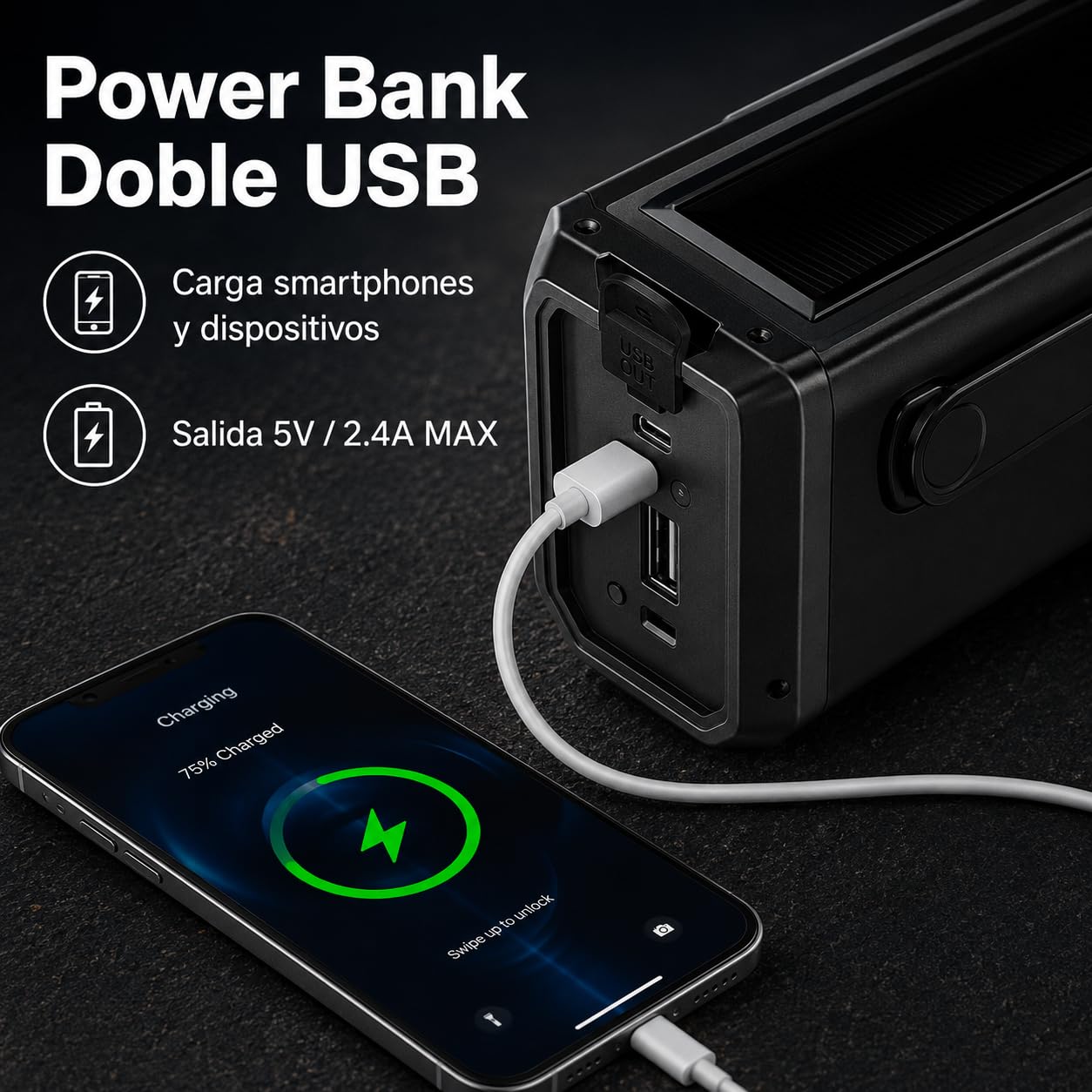 Radio de Emergencia Portátil 20000 mAh, Alarma SOS, Radio FM/Am con lámpara de Lectura, brújula,generador de manivela y Carga Solar, para Exteriores, Carga de Emergencia para Smartphones (Black)