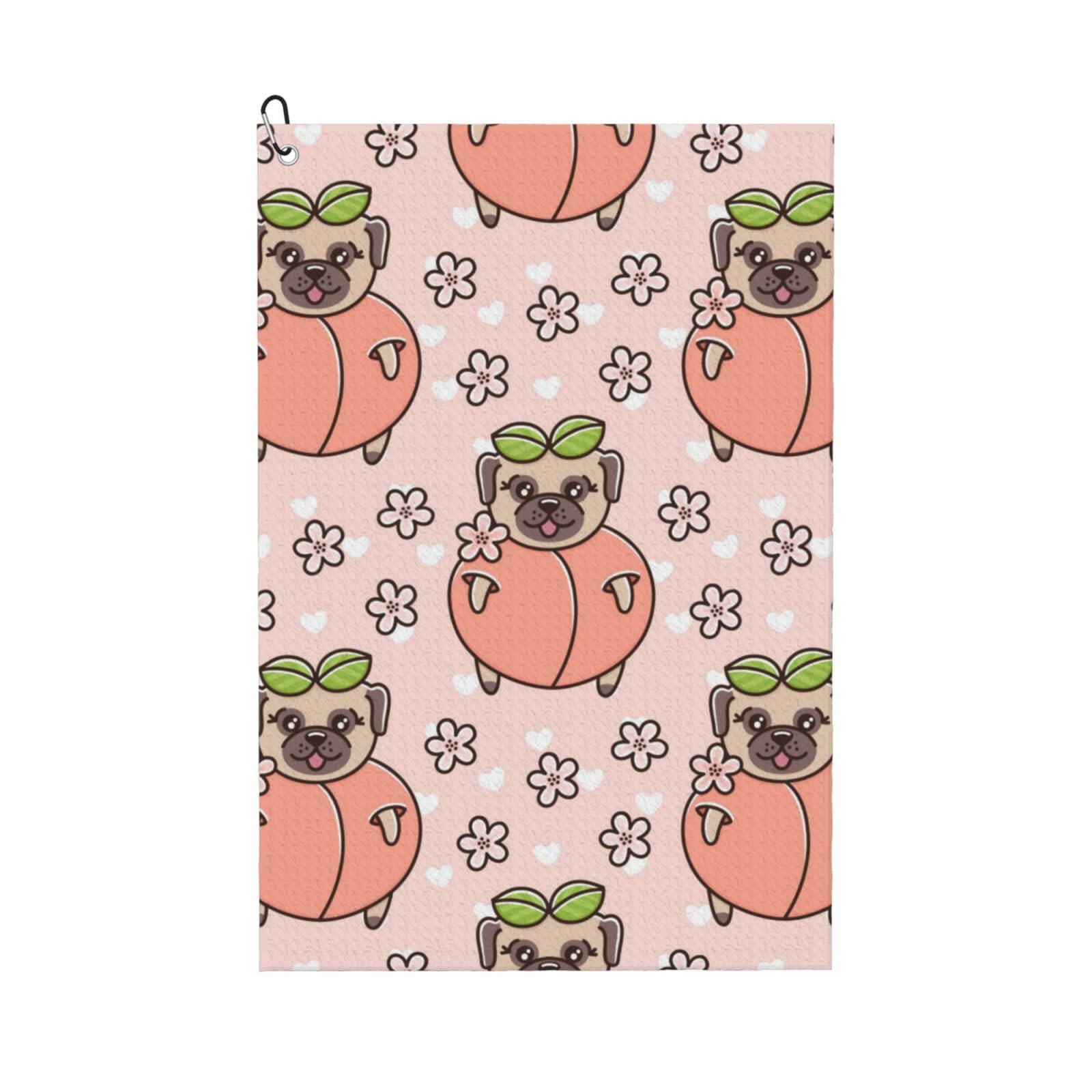 Hnnkloy Pink Dog Peach, 16x24 in Portable Waffle Golf Towels with Carabiner Clip for Golf Bag