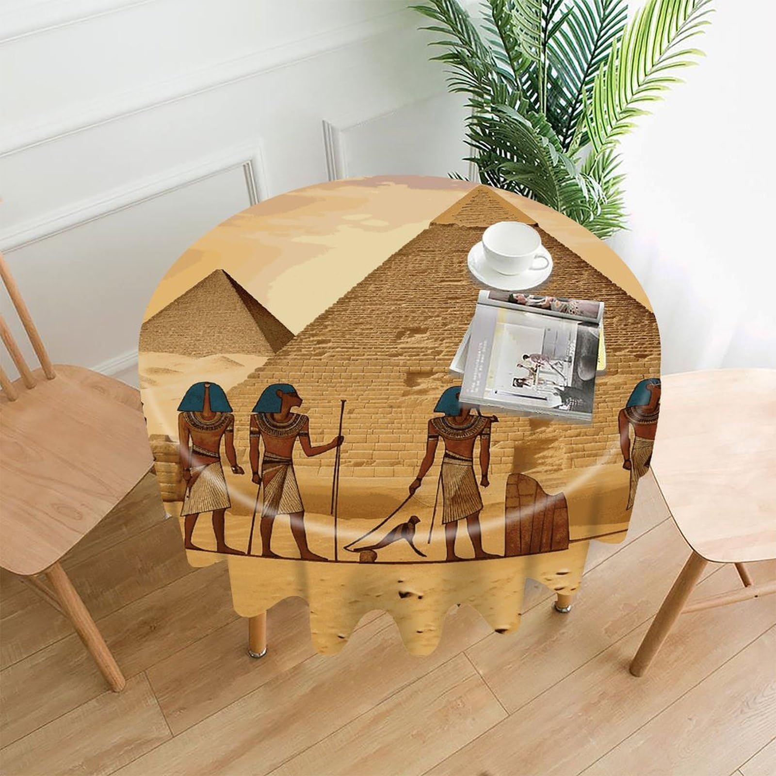 FekiLoot Ancient Egyptians Round Tablecloth Cover 60 Inch Wrinkle Free Washable Polyester Fabric Table Cover Decorative Round Table Cloth for Home Dining Kitchen Party Farmhouse