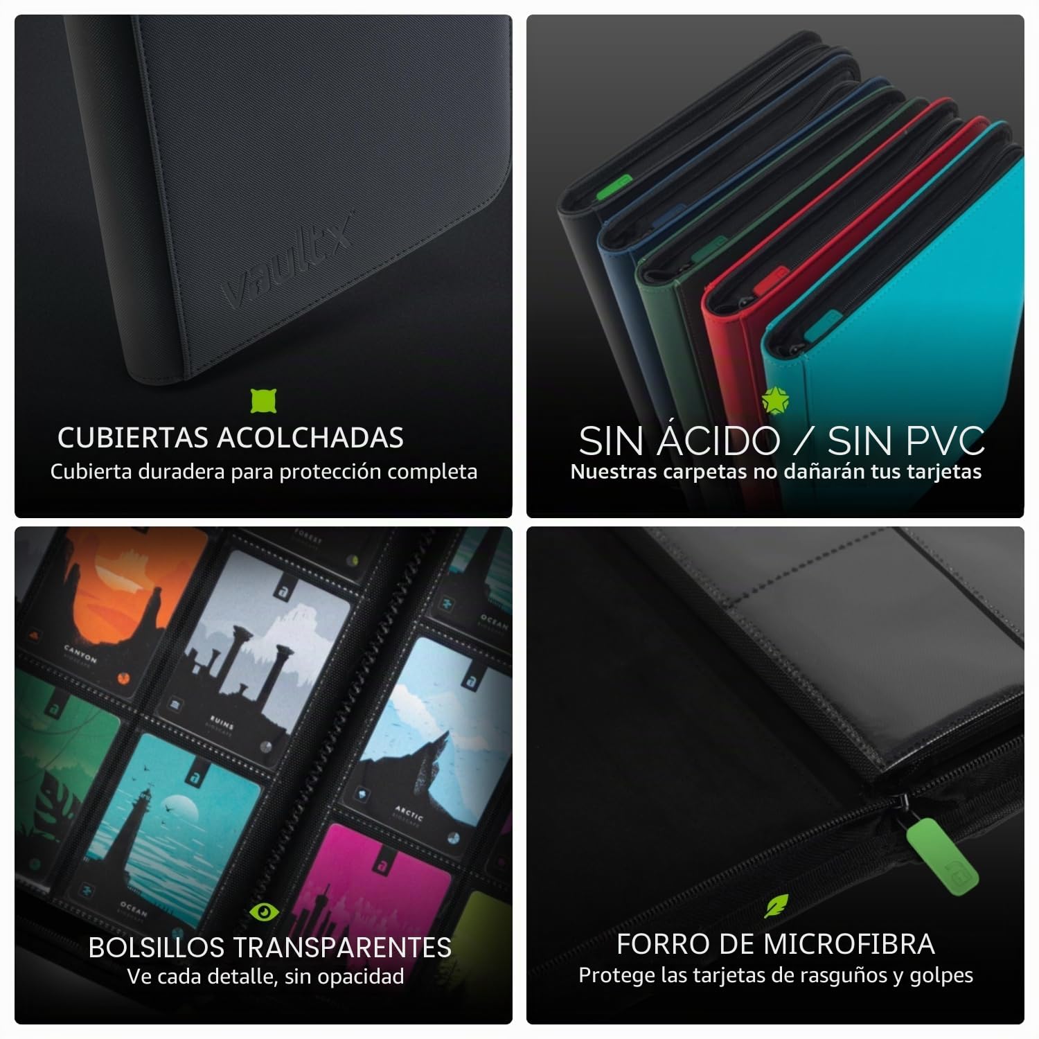 Vault X Álbum Exo-Tec XL con Cremallera, para 624 Cartas Coleccionables, 12 Bolsillos, 26 Páginas de Carga Lateral (Negro)