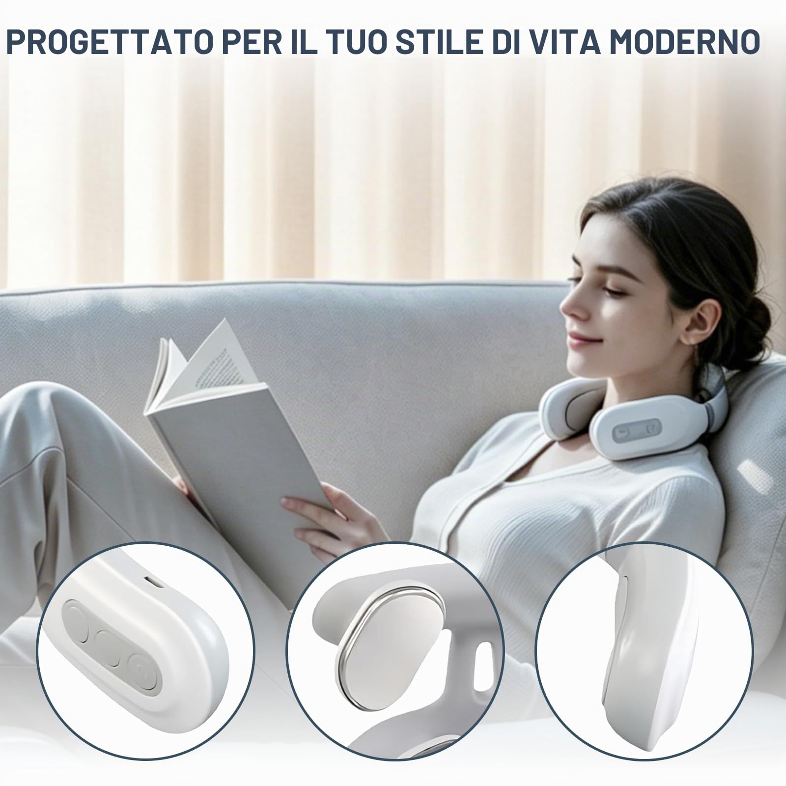 Massaggiatore per il collo con calore e impulsi, massaggiatore elettrico senza fili, 6 modalità e 16 livelli di potenza, piccolo e portatile, riduzione della pressione, rilassamento dei muscoli (1