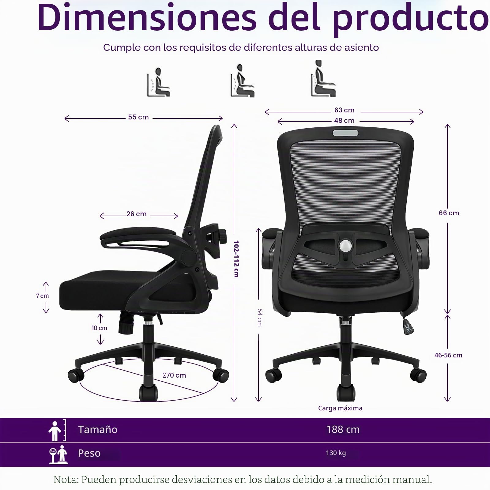 Silla de Oficina Ergonómica con Soporte Lumbar Ajustable, Reposabrazos y 125° Respaldo Inclinable, Silla Giratoria de Malla Respirable con Ruedas Omnidireccionales Silenciosas, Oficina y Hogar, Negro