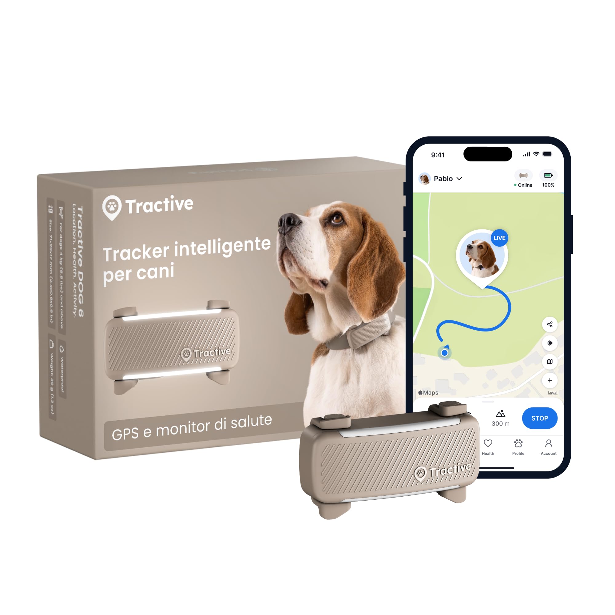 Tractive - GPS per cani | 2025 Edizione | N. 1 sul mercato | Localizzazione in tempo reale | Notifiche antifuga | Monitoraggio dell'attività | Avvisi di salute | Monitoraggio degli abbai (Marrone)