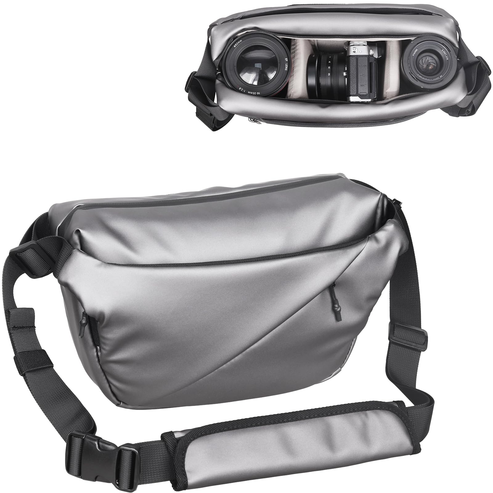 INNOREL 6L Camera Sling Bag,Crossbody Lightweight Camera Bag Waterproof Camera Case CB0635 Silver with Tripod Holder,DSLR/SLR/Mirrorless for Travel, Cycling, Work, Sport, Hiking, Gym