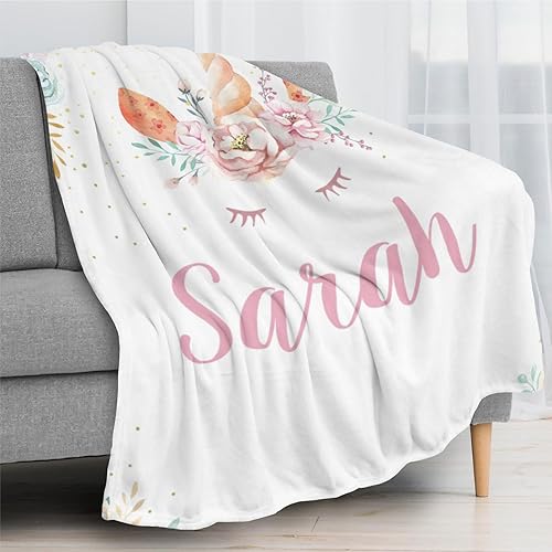 Miniatura 3 de ColorAce Mantas personalizadas de unicornio con nombre, manta de bebé personalizada para niñas, regalos para niña, manta personalizada con nombre,