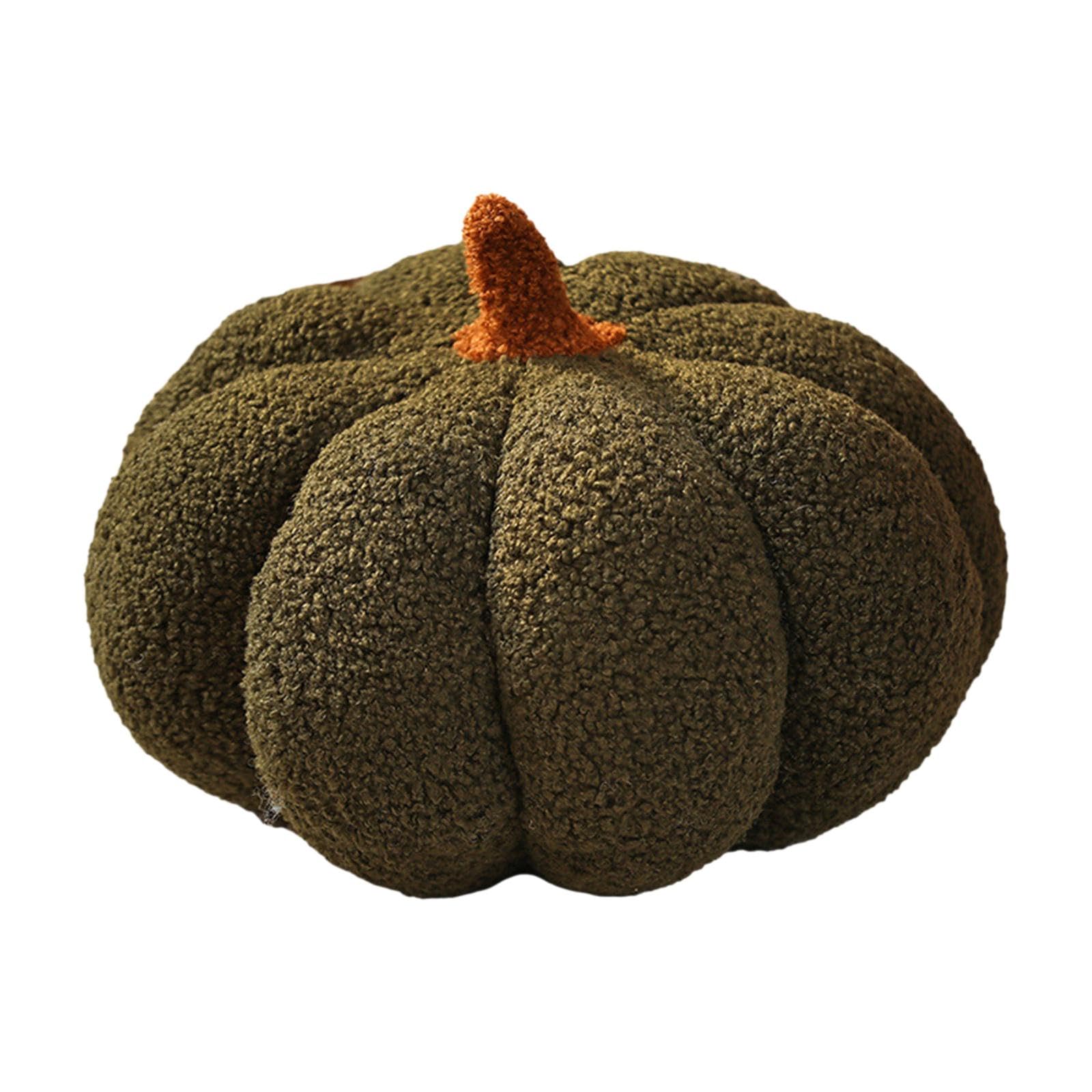 Qianly Halloween Pumpkin Pillows, Plush Decorative Sofa Cushion Soft Thanksgiving Gift 3D Pumpkin Throw Pillow for Living Room Sofa, Deep Green