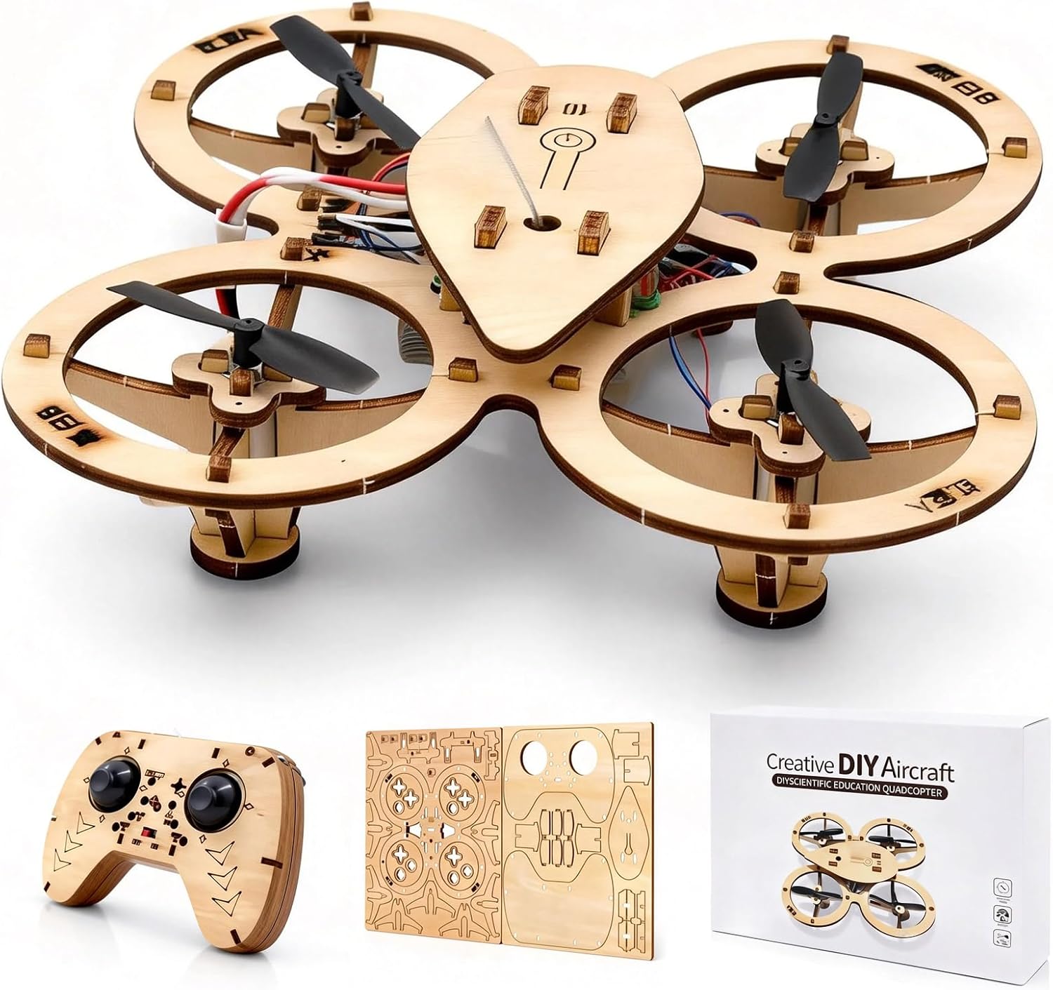 2026 New DIY Wooden RC Drone Kit, Remote Control 3D Building Blocks Quadcopter to Build for Adults, STEM Projects with Gyroscope for Beginners, Creative Gift Idea