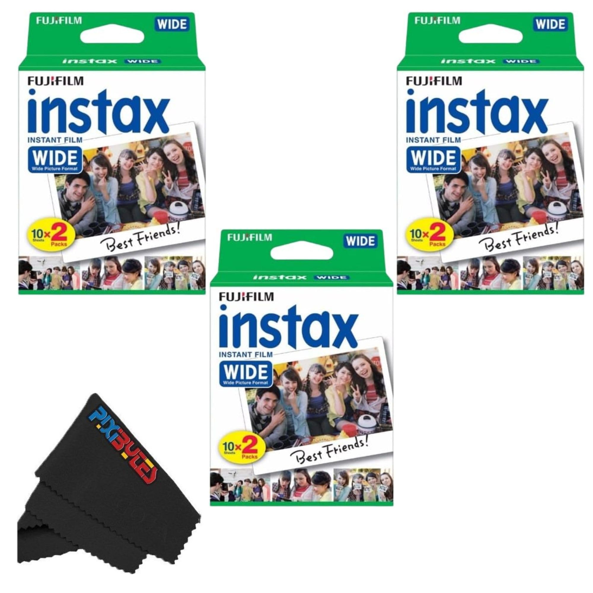 Fujifilm Instax Wide Instant Film Twin Pack with PixiBytes Microfiber Cleaning Cloth... (3 Twin Pack (60 Sheets))