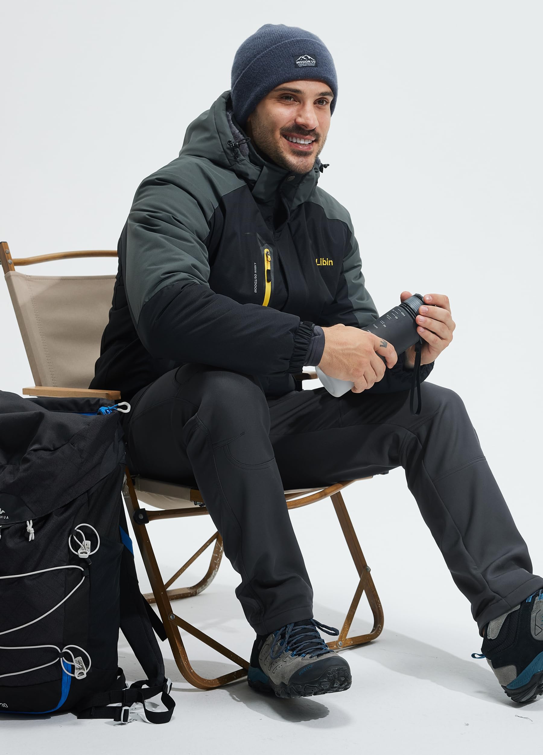 Libin Thermohose Herren Winter Softshellhose Wasserdicht Winddicht Gefüttert Skihose Wanderhose Winterhose Outdoorhose Schneehose Regenhose Trekkinghose
