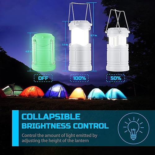 Miniatura 4 de Lichamp Linterna LED para campamento, paquete de 4 linternas alimentadas por batería para cortes de energía, luz colgante plegable portátil esencial