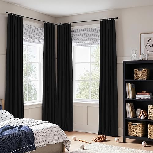 Miniatura 4 de 100% Blackout Shield Cortinas opacas de lino de 120 pulgadas de largo, juego de 2 paneles, anillos de clipcortinas opacas con bolsillo para barra,