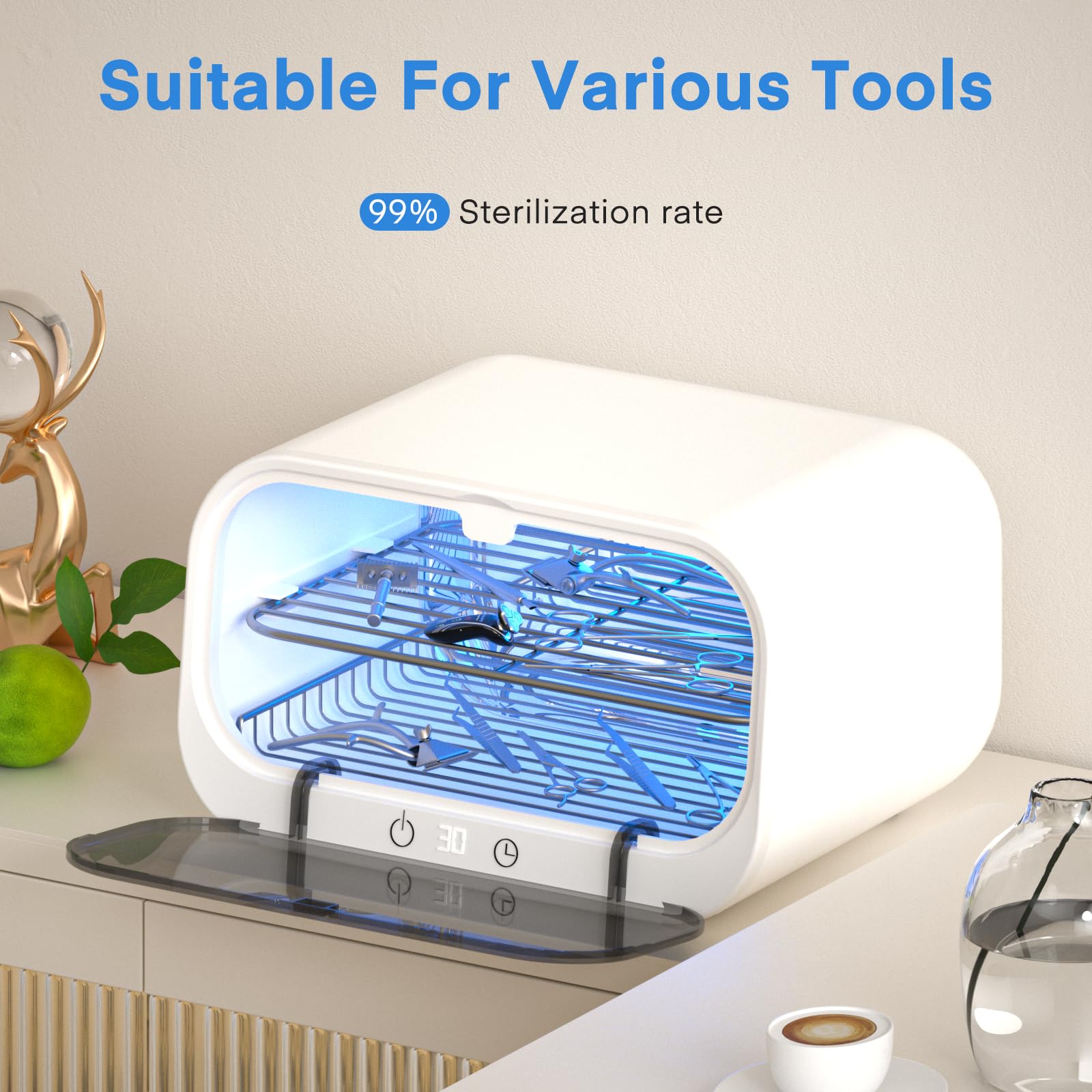 Yofuly Esterilizador para esteticista, esterilizador grande de doble capa de 12 litros para herramientas de uñas, caja de limpieza multifuncional de uñas, gabinete de limpieza de gran capacidad para